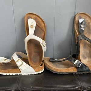 Lot 2 Birkenstock Gizeh sandal 38/7 Metallic Black & White women’s Pre-owned